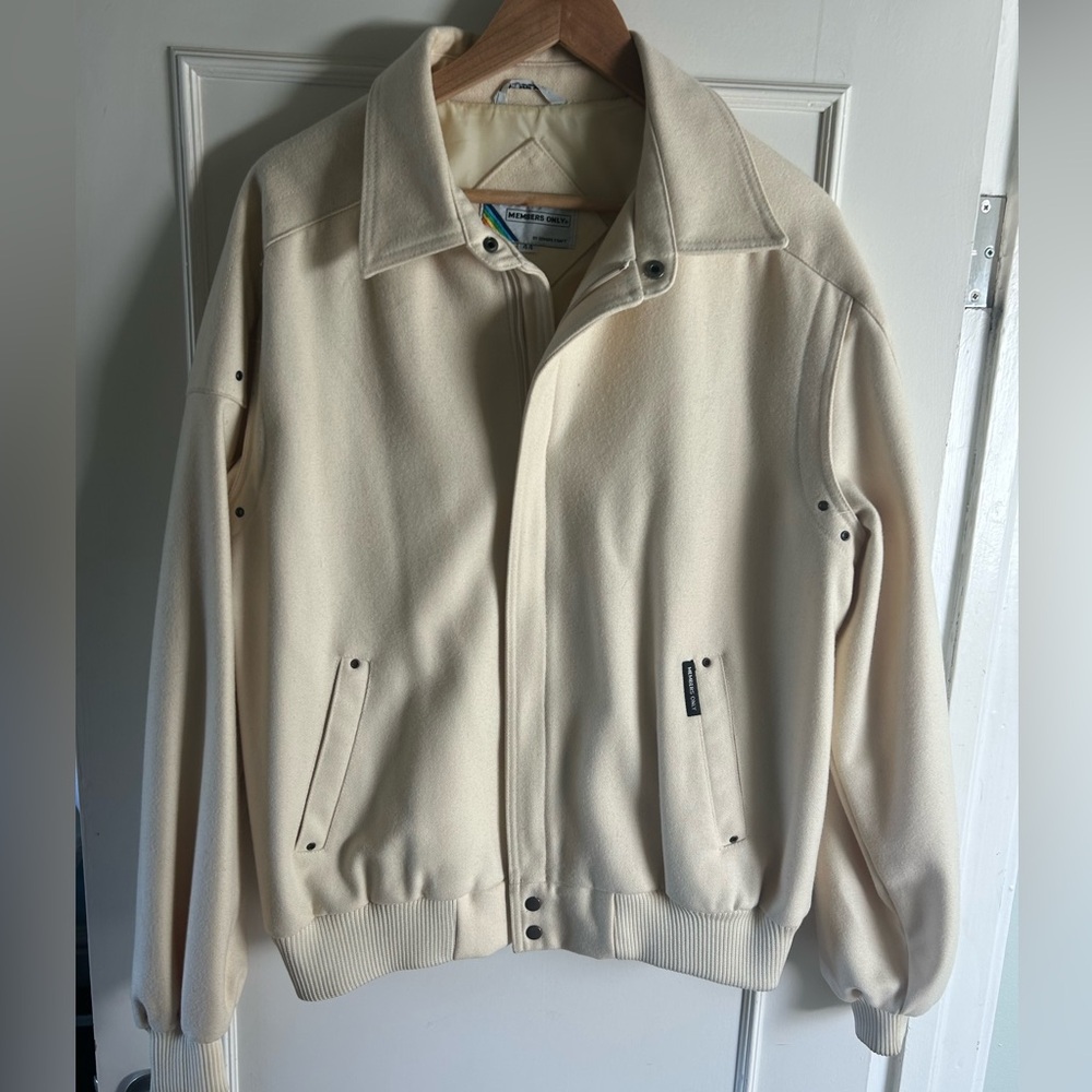 Members Only Wool Cream Bomber Jacket